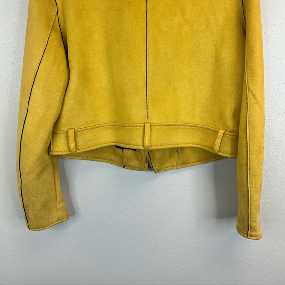 Zara Mustard Yellow Faux Leather Biker Jacket Womens L Indie Rocker Grunge Outer - Picture 15 of 16